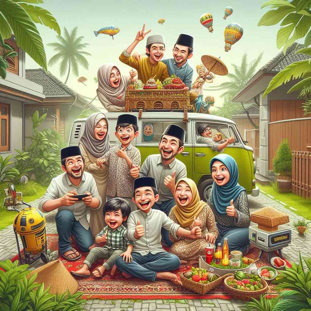 Ilustrasi momen lucu saat lebaran berkumpul bersama keluarga (sumber: bing/AI Generation)