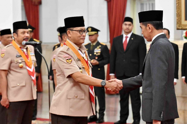 Presiden Jokowi mengukuhkan Pengurus Kwarnas Pramuka Masa Bakti Tahun 2023-2028, Jum'at (05/04/2024)  - sumber gambar: setkab.go.id