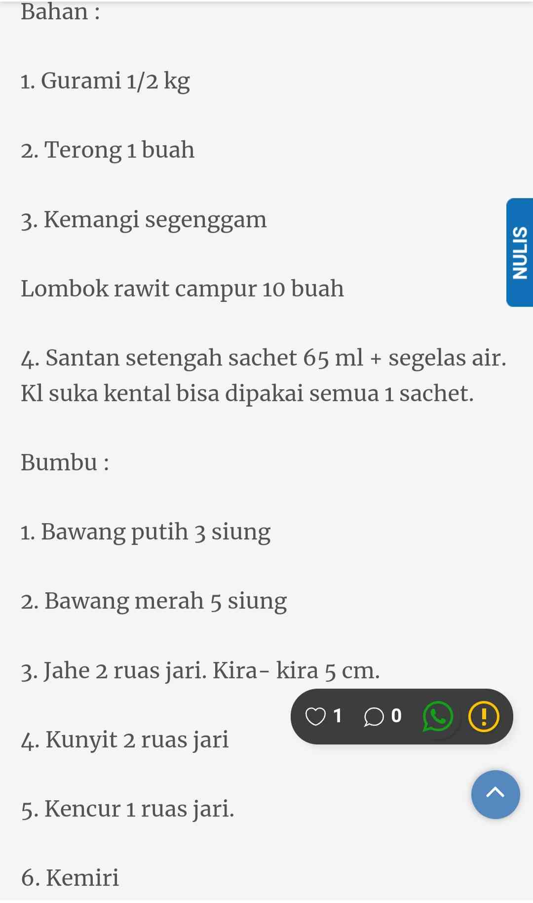 Resep mangut gurami(tangkapan layar artikel ku di Kompasiana (dokpri)