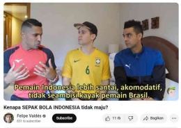 Dialog Youtuber Felipe Valdes dengan dua pemain naturalisasi Indonesia, Beto Goncalves dan Otavio Dutra. (Sumber: tangkapan layar Youtube)