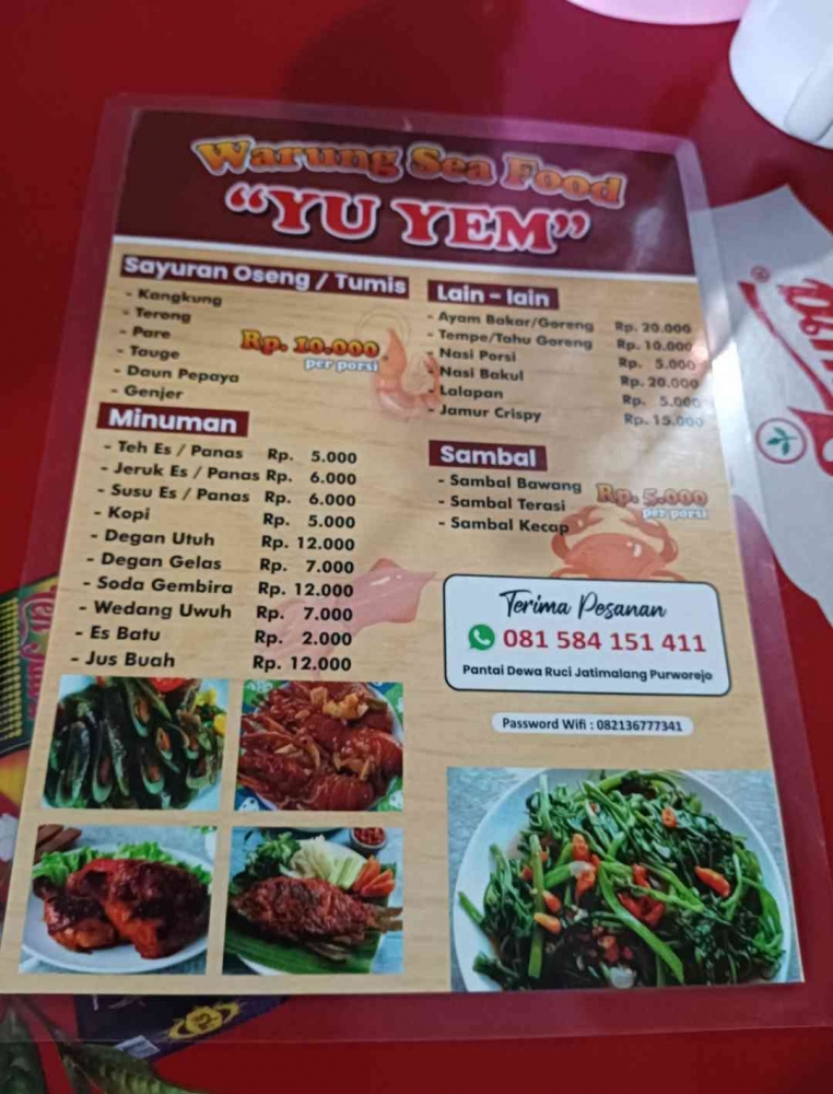 Daftar menu dan harga di depot Seafood Yu Yem(dokpri).