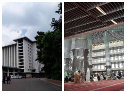 kolase masjid Istiqlal dari samping dan jamaah wanita di lantai 1 | dokpri.