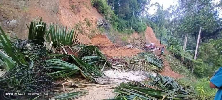 Longsor di jalan Trans Sulawesi poros Toraja-Mamasa di kampung Palian, Bittuang. Sumber: Agus Bitse