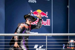 Maverick Vinales menjadi pemenang di MotoGP Amerika pada race ketiga musim 2024. Sumber: getty images (Steve Wobser)