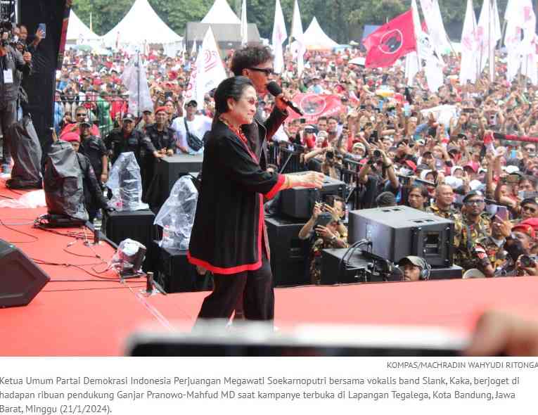Ilustrasi Megawati di tengah massa pendukung PDIP (Sumber: Kompas.id)