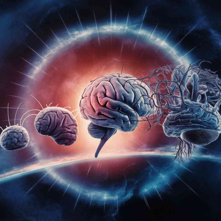 Illustrasi evolusi otak manusia (Sumber: ideogram.ai)