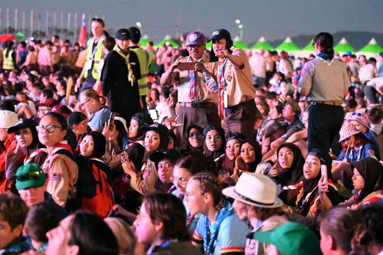 Para anggota Gerakan Pramuka bersama puluhan ribu Pandu lainnya di Jambore Dunia ke-25 di Korea Selatan. (Foto: Humas Kwarnas)