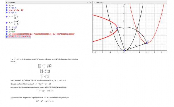 Uraian Perhitungan Aljabar hasil bayangan dari kurva yang dirotasikan (Dokumen Pribadi)