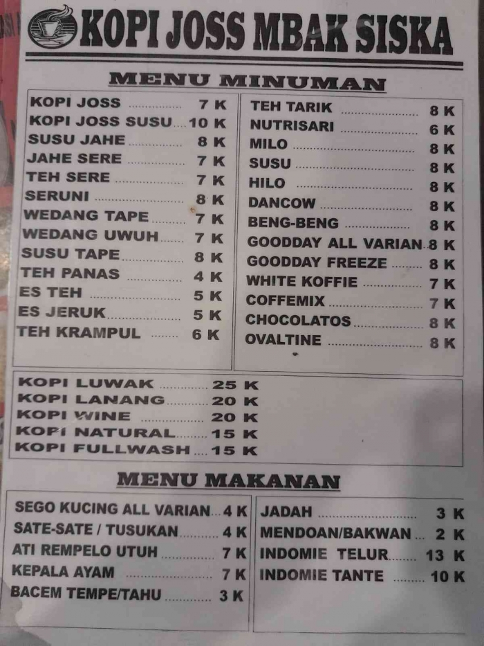 Menu minuman dan makanan (dokpri)