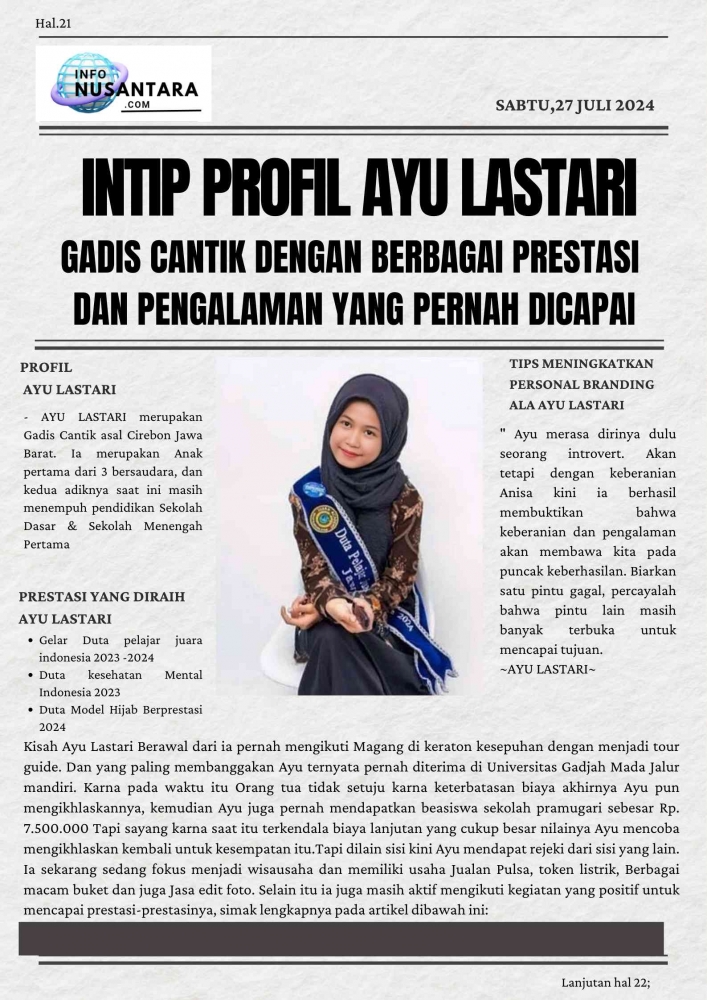 Ayu Lastari: Gadis Cantik dengan Berbagai Prestasi dan Pengalaman ...
