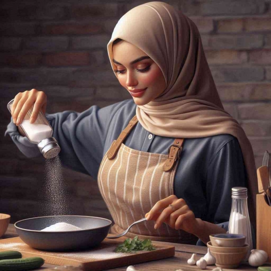 Ilustrasi menuangkan garam pada masakan/FB Isur Suryati