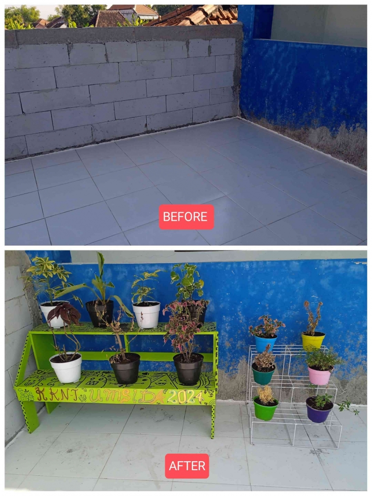 Sebelum dan sesudah pembuatan taman bunga