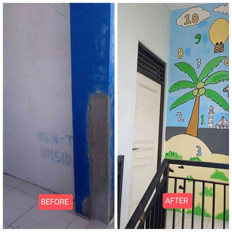 Sebelum dan sesudah pembuatan mural