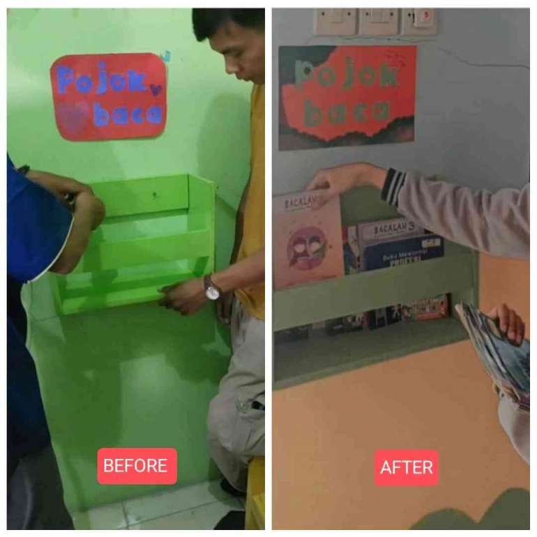 Pemasanagan pojok baca dan penataan buku-buku