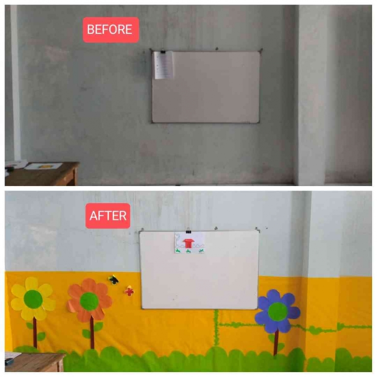 Sebelum dan sesudah menghias kelas