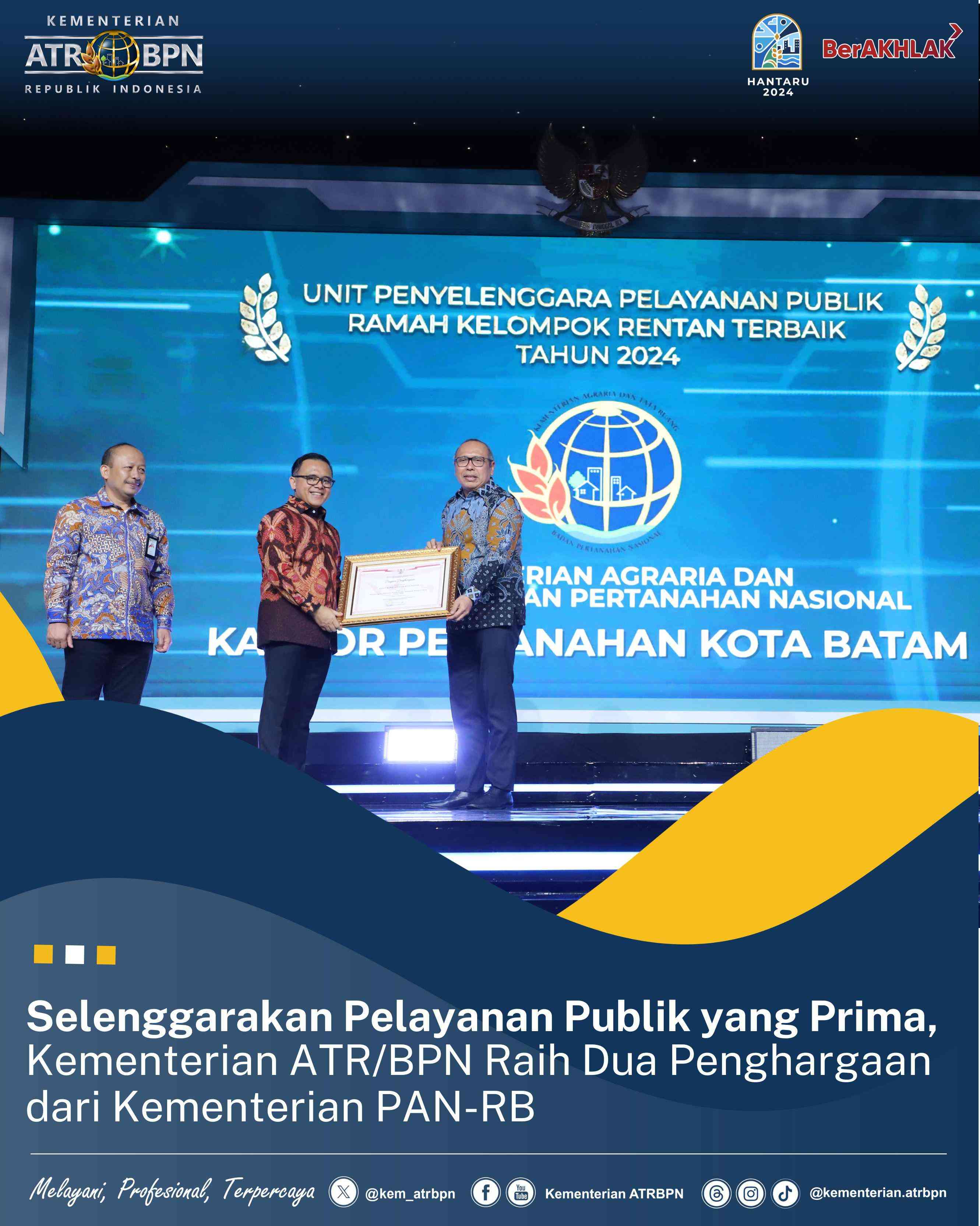 Selenggarakan Pelayanan Publik Yang Prima, Kementerian ATR/BPN Raih Dua ...