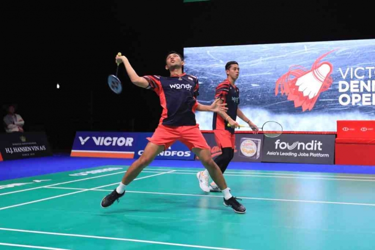 (Fajar Alfian-Muhammad Rian Ardianto/Ganda Putra Indonesia Terakhir di Denmark Open 2024 Dok: pbsi.id)