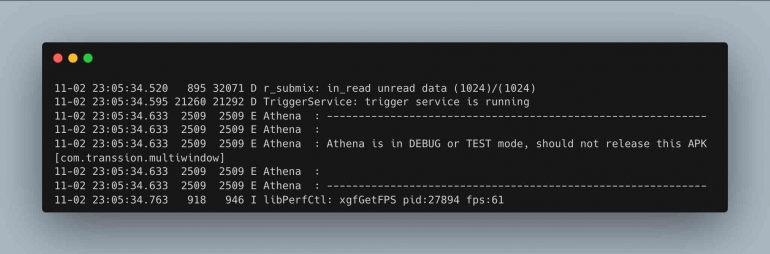 Hasil perintah adb logcat (ini masih lanjut) - Dokumen Penulis