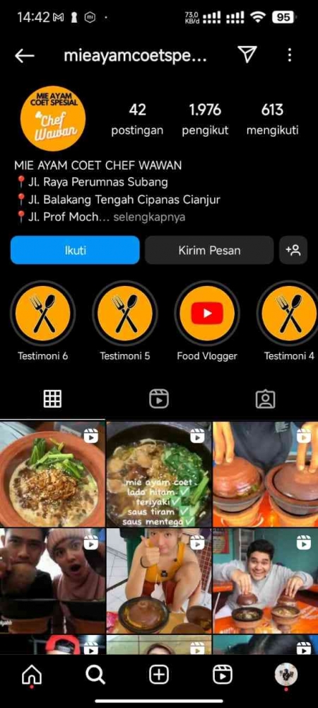 (Sumber: Akun Instagram Mie Ayam Coet Chef Wawan)