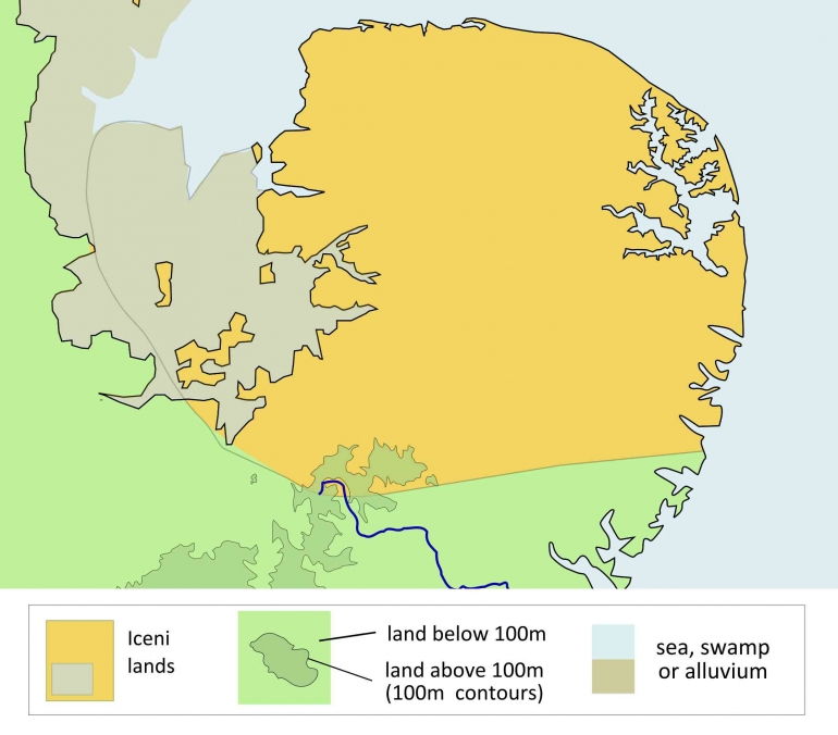 A map of Iceni lands in Norfolk. (Amitchell125 - Own work)