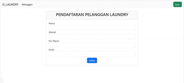 Gambar 3. Tampilan halaman pendaftaran laundry