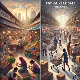ilustrasi suasana belanja akhir tahun 2024 (generated AI)