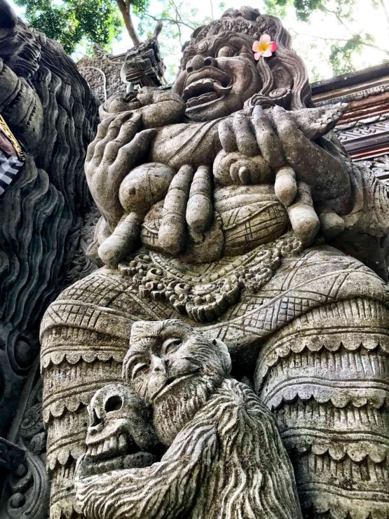 Rangda can be found in front of temples in Bali. (The Not So Innocents Abroad)