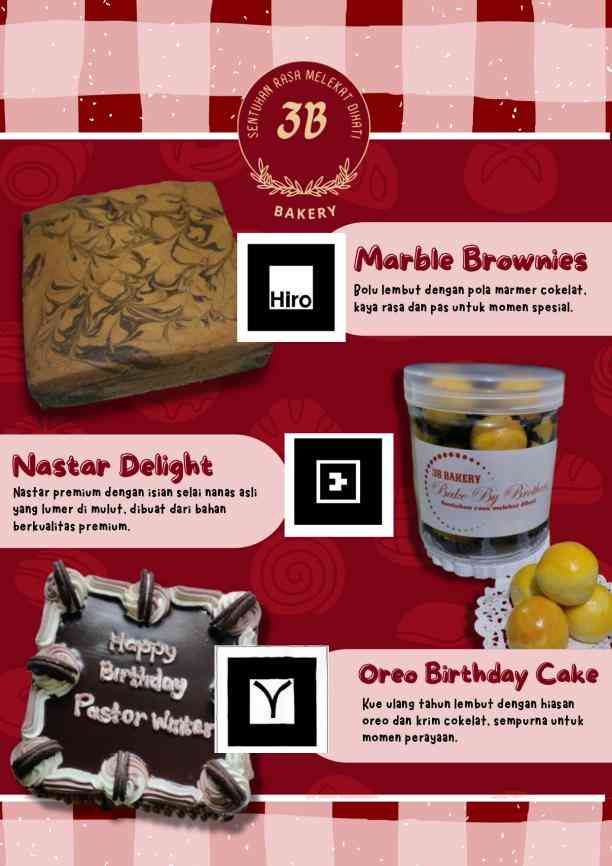 Image 2. The 3B Bakery menu, which shows three types of cakes and three codes in each menu.