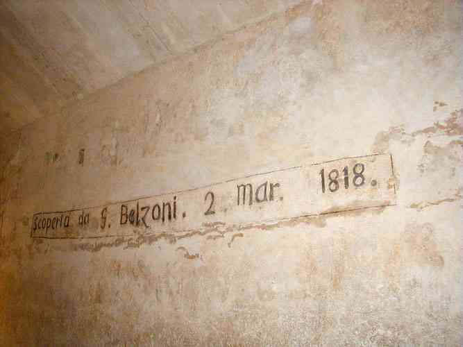 An inscription by Giovanni Belzoni, the first modern explorer of the Khafre pyramid. He found the burial chamber empty. (Jon Bodsworth)