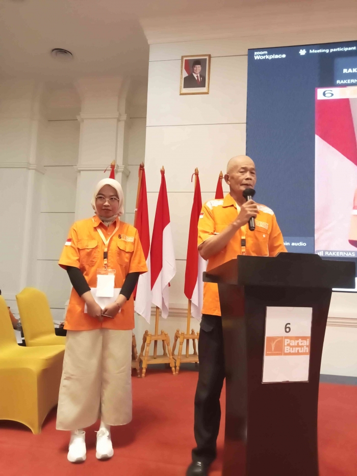 Ketua Partai Buruh Bengkulu sedang laporan daerah dalam rakernas. Dokumen pribadi