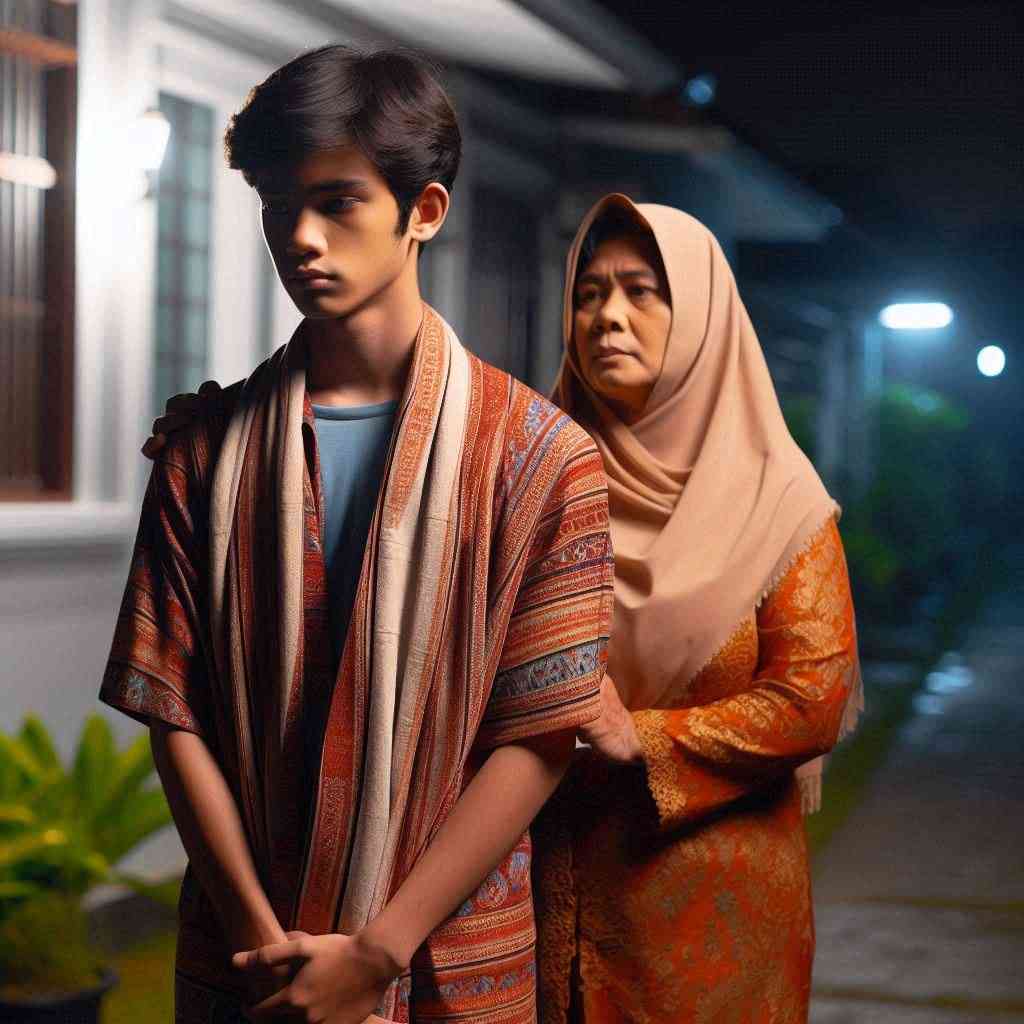 seorang remaja sendirian dengan memakai sarung dan peci&nbsp;