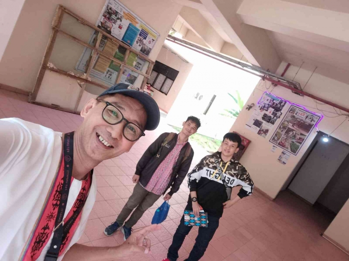 (Own file) Mr. Kaswan, Mr. Ryan and Prof. Elim in front of Elim Advanced Technology (EAT) Laboratory.