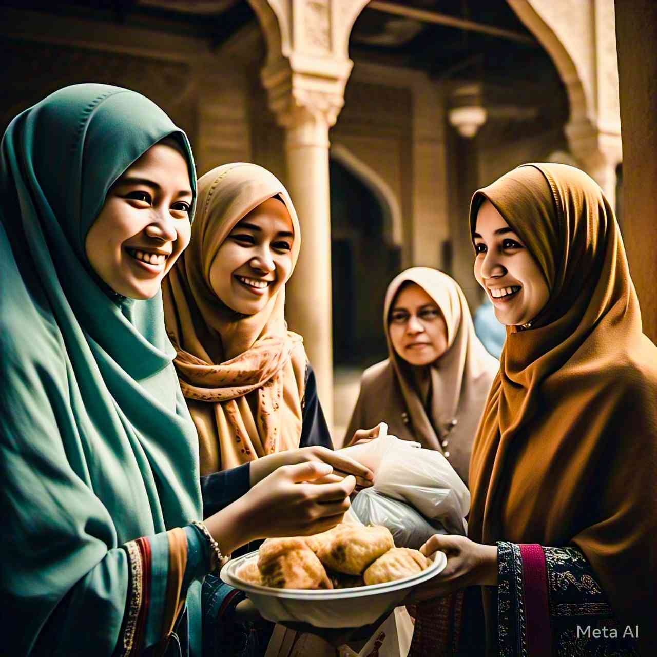 Bersilaturahmi dan berbagi (ilustrasi dibuat dengan Meta AI)