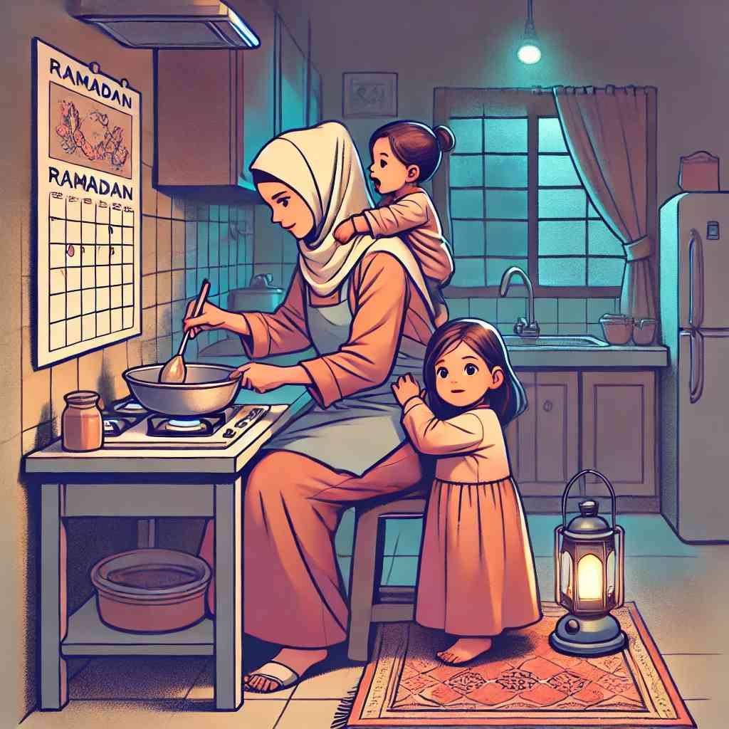 Ilustrasi gambar seorang ibu tunggal dengan kedua anaknya (Sumber: ChatGPT)