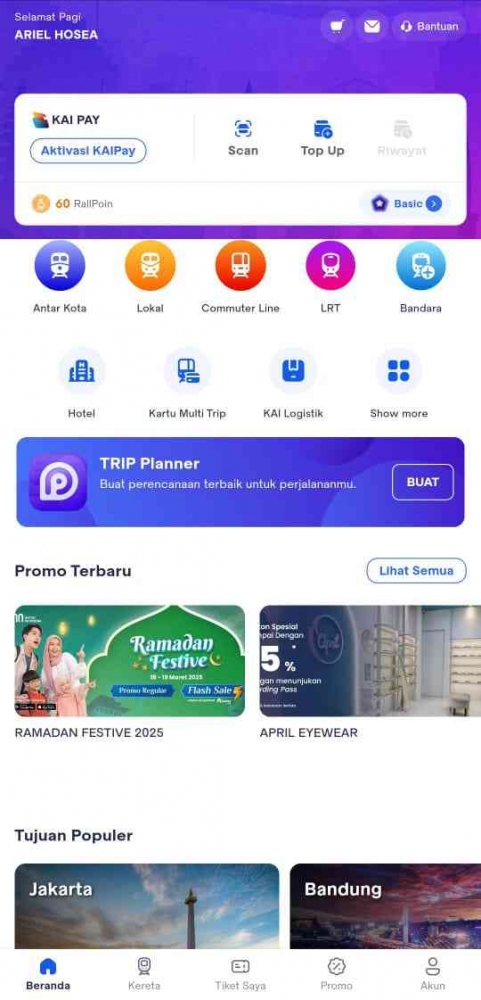 Tampilan aplikasi Access by KAI | Sumber: Dokumen pribadi: Ariel Hosea/ Tangkapan layar