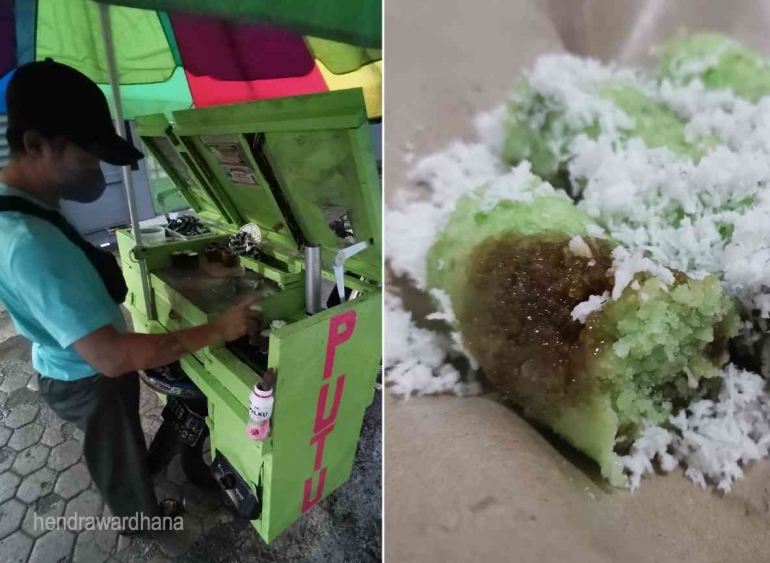 Penjual putu keliling dengan sepeda motor mampir menjelang berbuka puasa (dok. pribadi).