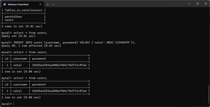 Kode Progam untuk membuat user dan pasword, dok. Pribadi