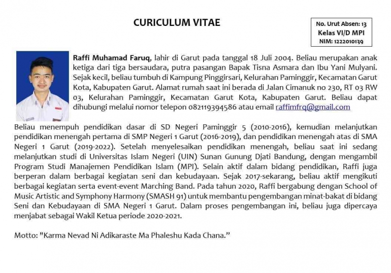 Sumber Foto: Print Screen Curriculum Vitae Raffi Muhamad Faruq