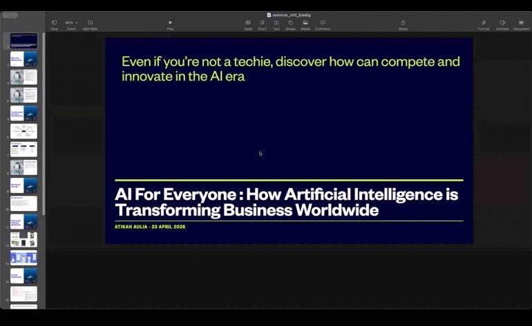 How Artificial Intelligence is Transforming Business Worldwide By Atikah Aulia, Sumber: Zoom Digital Business International Webinar,