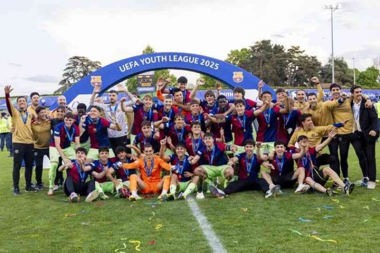 (Barcelona U-19 menjuarai UEFA Youth League 2025(Sumber: Keystone via AP Photo/Salvatore Di Nolfi))
