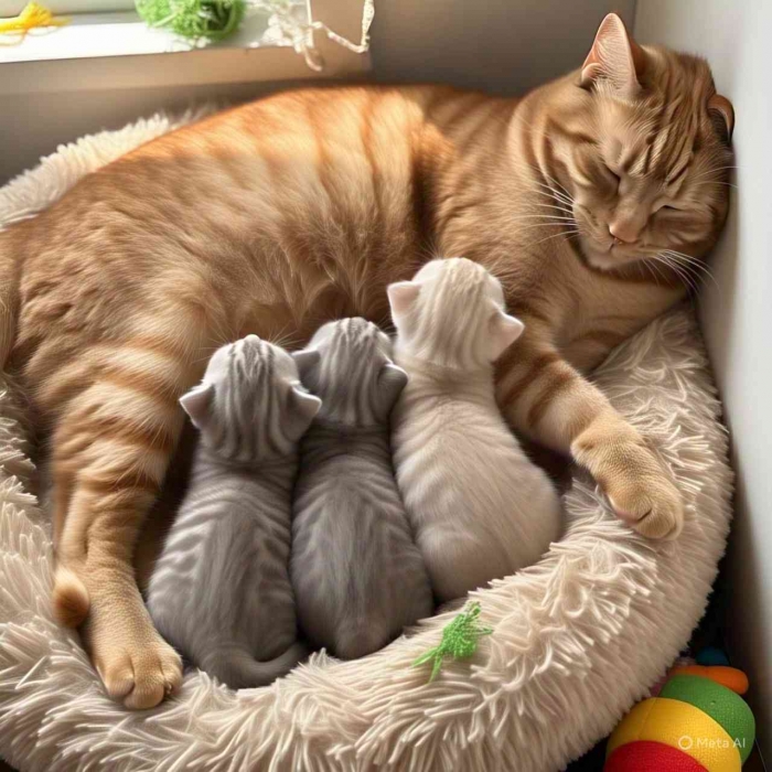 Kucing sedang menyusui, diolah Meta AI (dokpri)