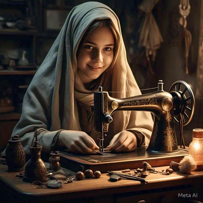 Dengan ketrampilan menjahit, kita bisa menawarkan jasa menjahit pakaian dan membuat kerajinan tangan (ilustrasi dibuat dengan Meta AI)