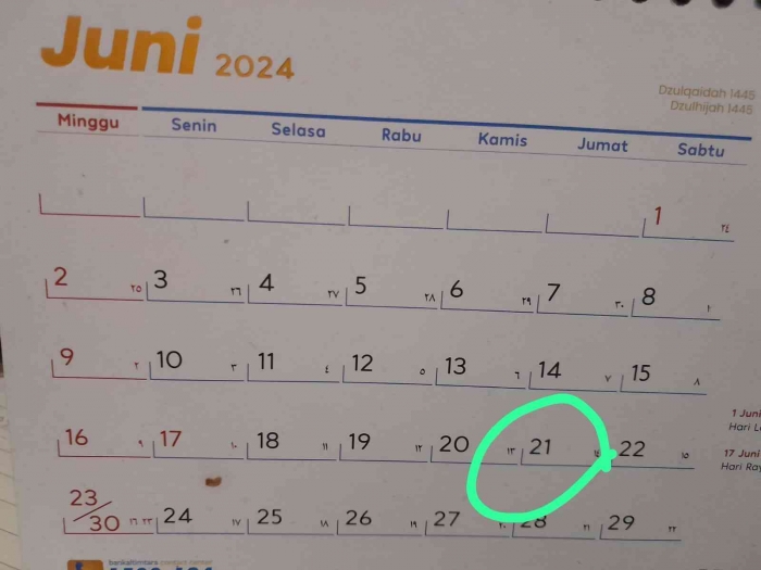 Tanggal 21 Juni 2024 hari Jumat (dokpri)