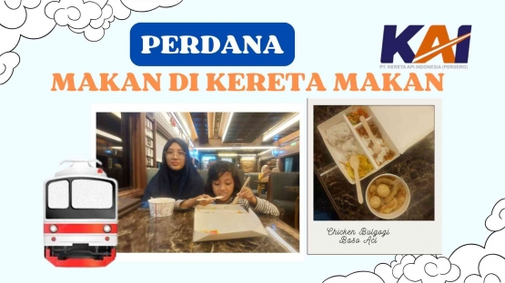 Makan di kereta makan KA Pandalungan yang interiornya ala kereta klasik Eropa. Dok. Pri