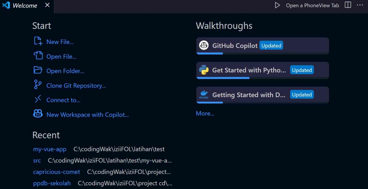 Foto Artikel : Mengenal Tampilan awal Visual studio Code: Fitur ...