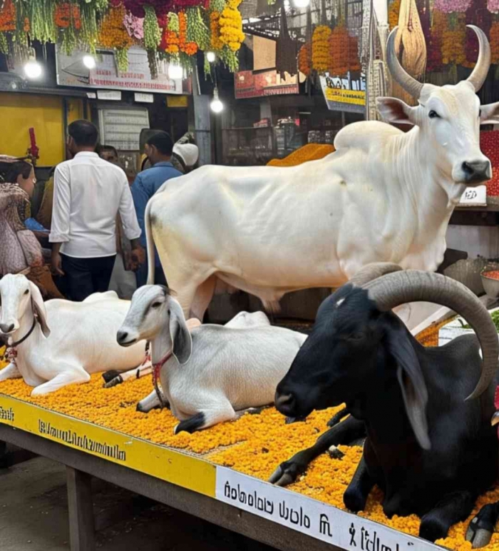 Jual beli hewan kurban yang siap dipilih(ilustrasi dibuat dengan Meta AI)