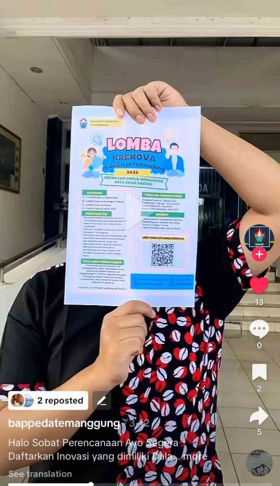 Salah satu video promosi lomba KRENOVA (Sumber : dokumentasi pribadi)