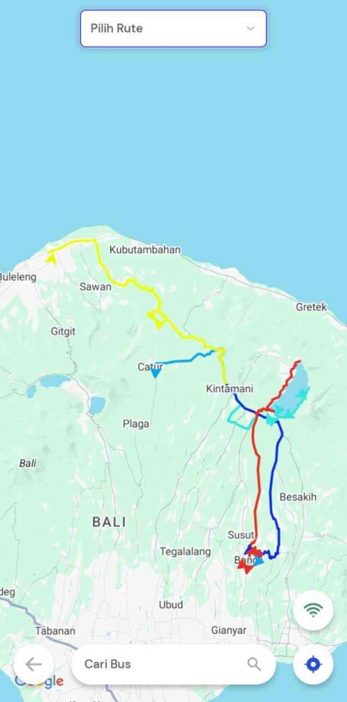 Rute BUS perintis DAMRI dari Bangli ke Kintamani dan Singaraja. - Dok. Pribadi via SC Aplikasi Mitra Darat