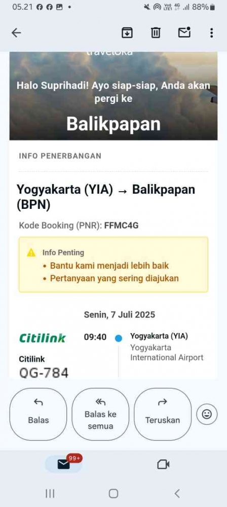 Pemberitahuan agenda terbang (dokpri)