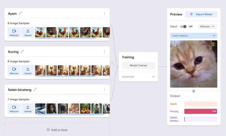 Teachable Machine Pengenalan Object : Sumber Dokumentasi Pribadi Jody Aryono